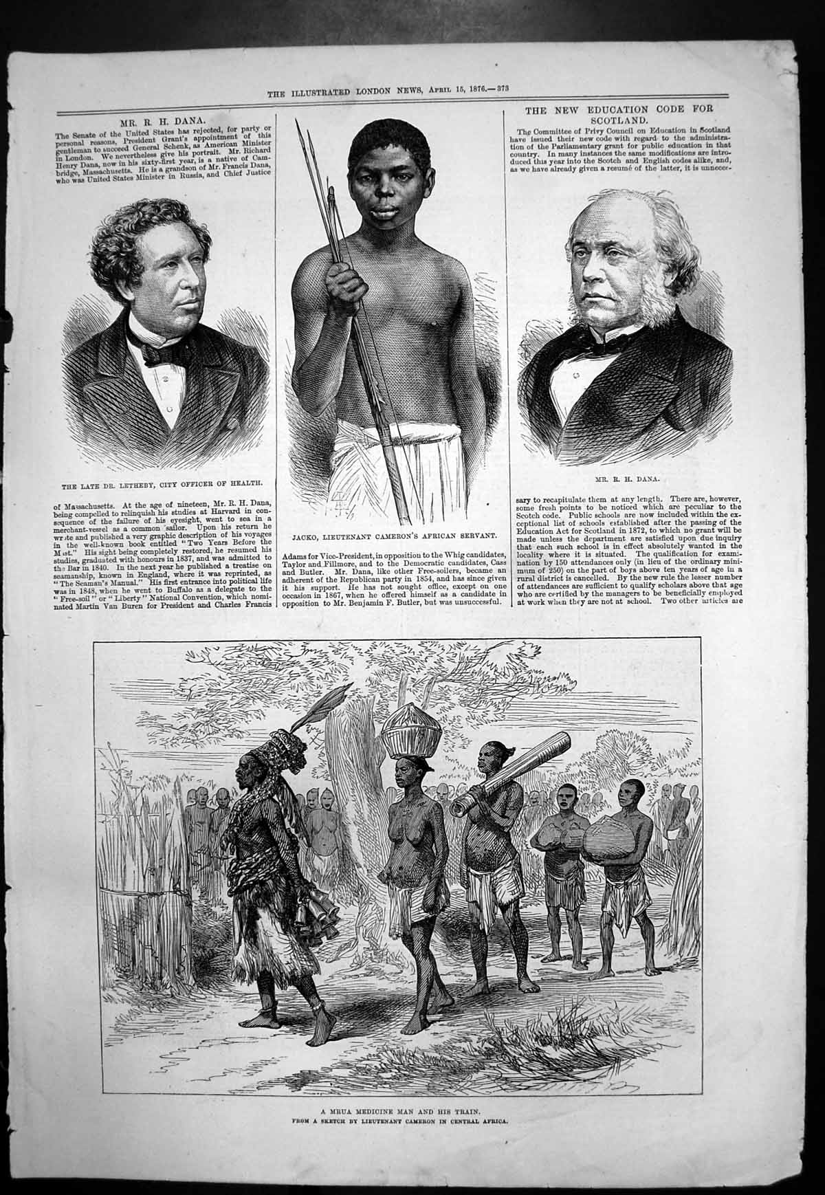 Antique Old Print Mrua Medecine Man Train Dr Letheby City Officer Health 1876
