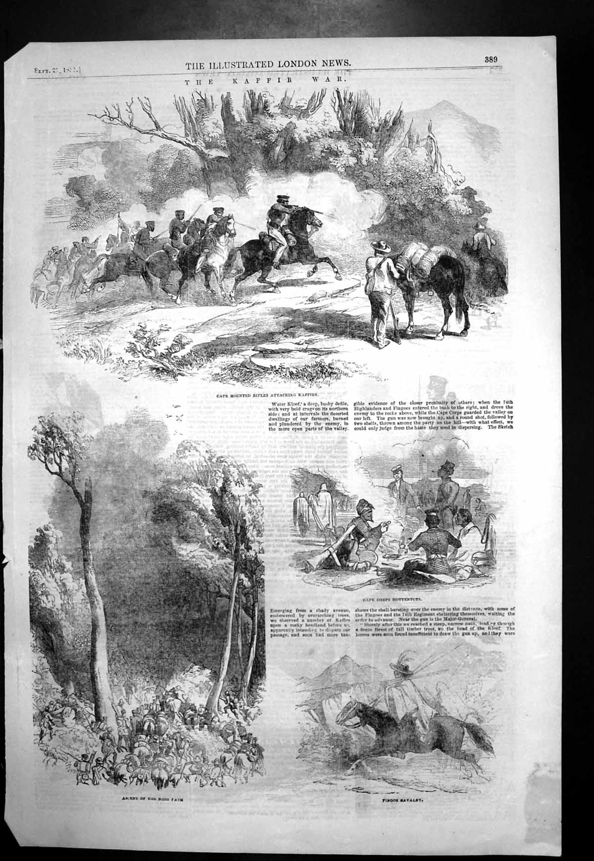 Antique Print Kaffir War Cape Mounted Rifles Attacking Kaffirs Fingoe 1851 19th