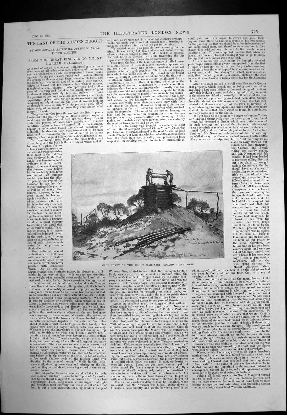 Original Old Antique Print Main Shaft Mount Margaret Reward Claim Mine 1895