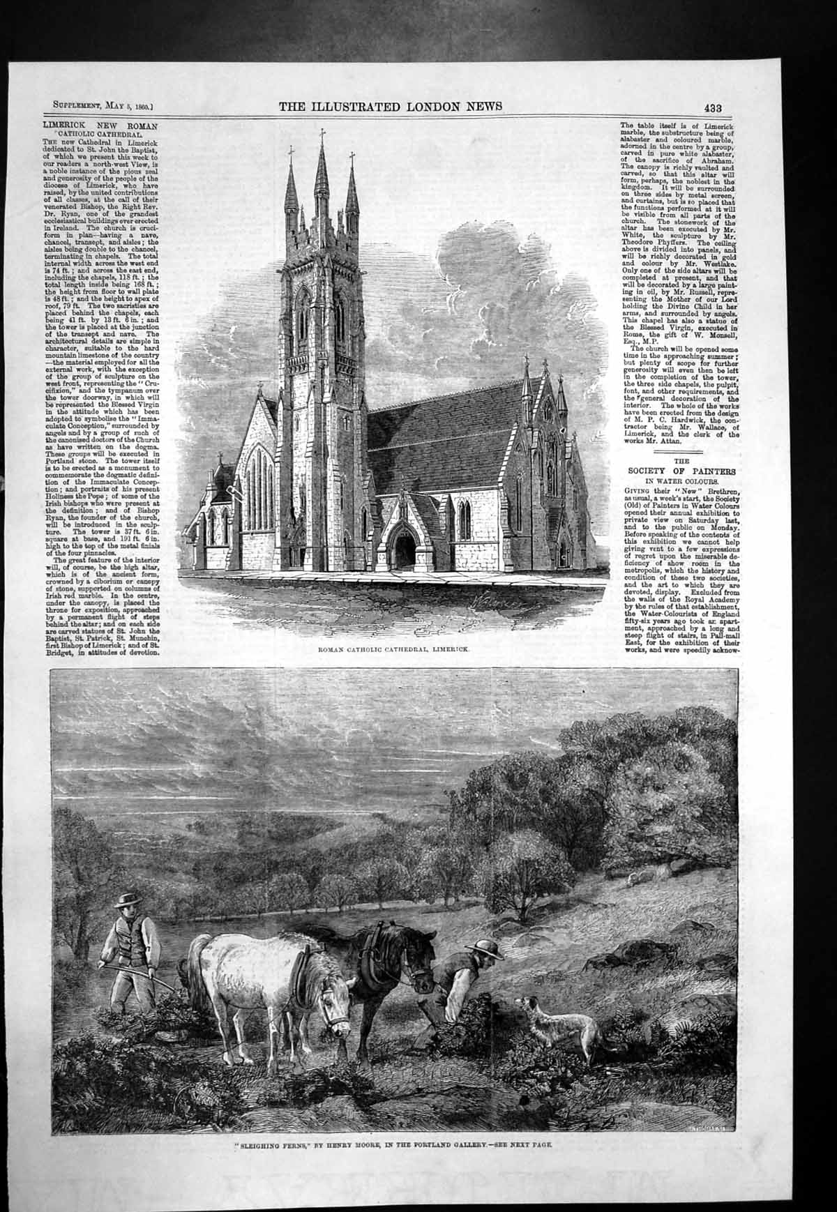 Antique Print Sleighing Ferns Henry Moore Catholic Cathedral Limerick 1860 19th