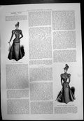 Old Print Ladies Fashions Skirt Coat Costume Dress White Dark Cloth 1897 19th