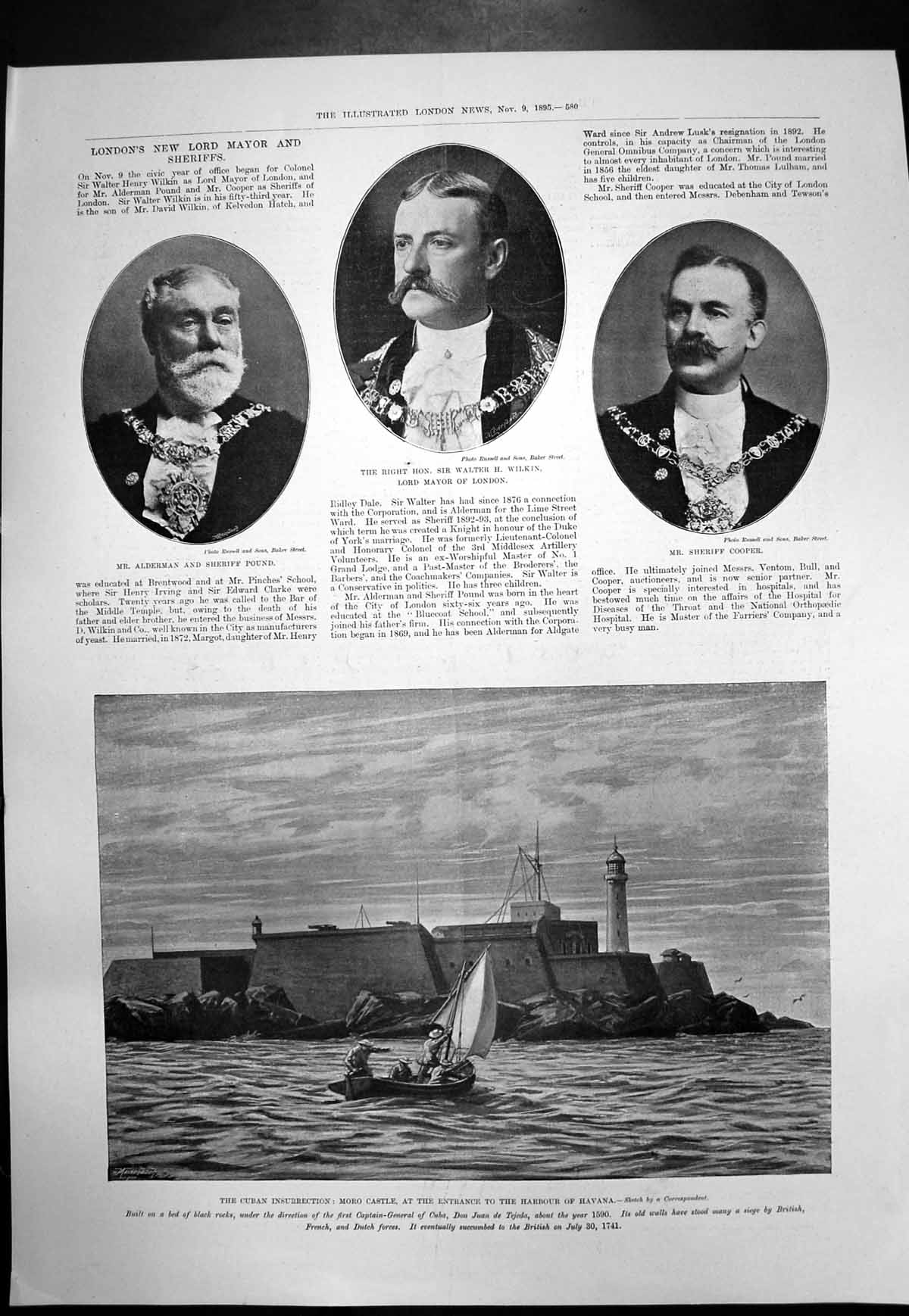 Antique Old Print Moro Castle Harbour Havana Walter Wilkin Mayor London 1895