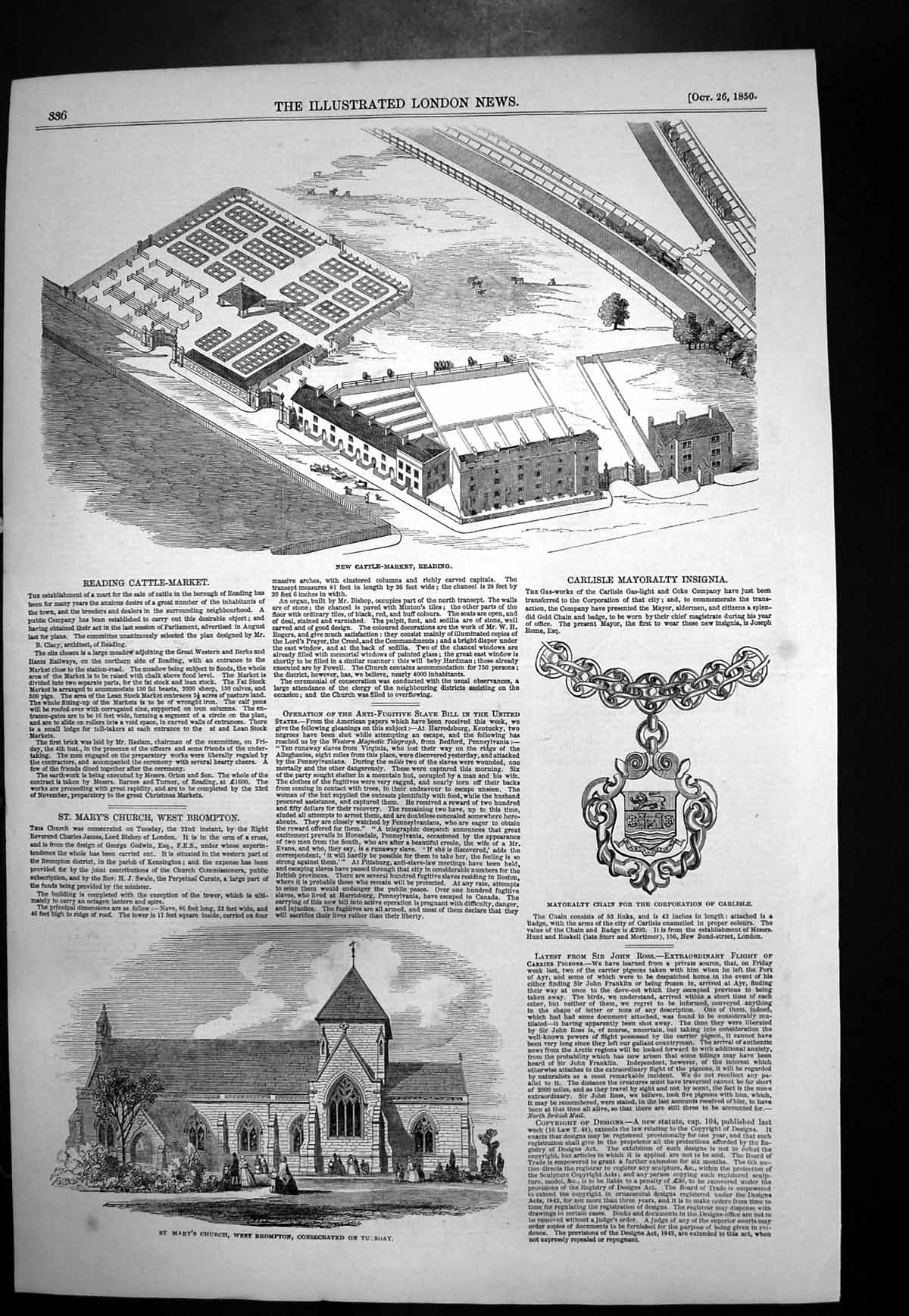 Antique Print New Cattle Market Reading St Marys Church West Brompton 1850 19th