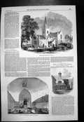 Antique Old Print Whippingham Church Isle Wight Market House Ashburton 1850