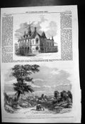Original Old Antique Print New Townhall Wokingham Wellington Tree Waterloo 1860