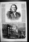 Antique Old Print Fire Oxford Street Sir James Simpson Bart Md Edinburgh 1866