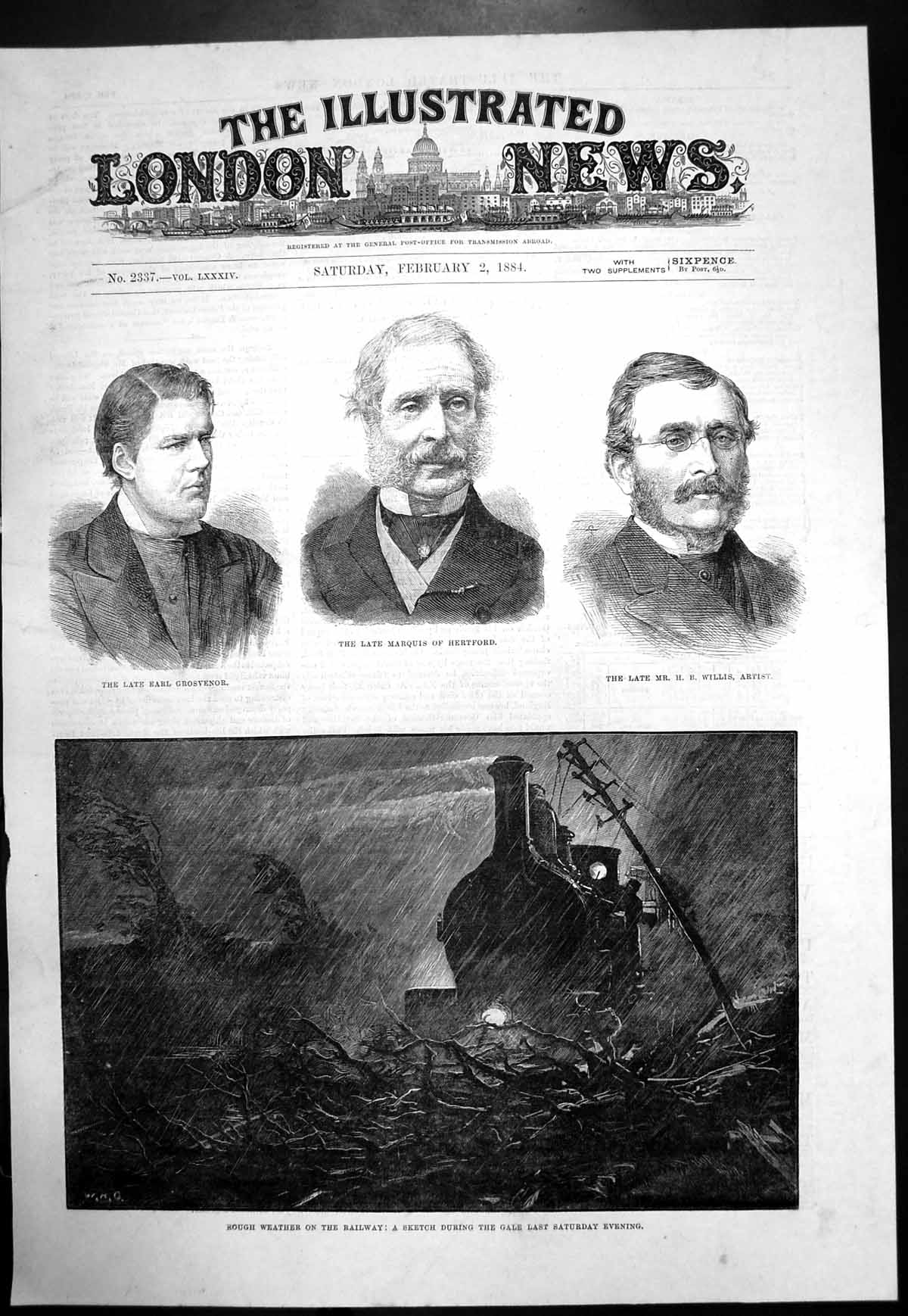 Antique Old Print Rough Weather Railway Gale Earl Grosvenor Hb Willis 1884 19th