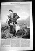 Original Old Antique Print Pet Calf R Ansdell Young Woman Feeding Calf 1868