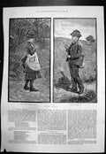 Old Print Rustic Spells Boy Girl Whats Oclock Silk Satin Cotton Rags 1884 19th