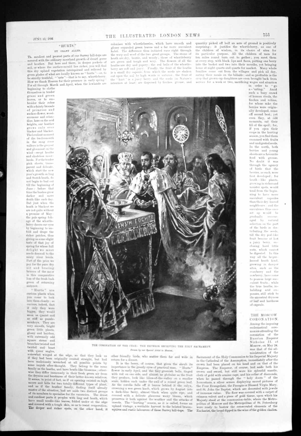 Old Antique Print Coronation Czar Emperor Receiving Holy Sacrament 1896 19th