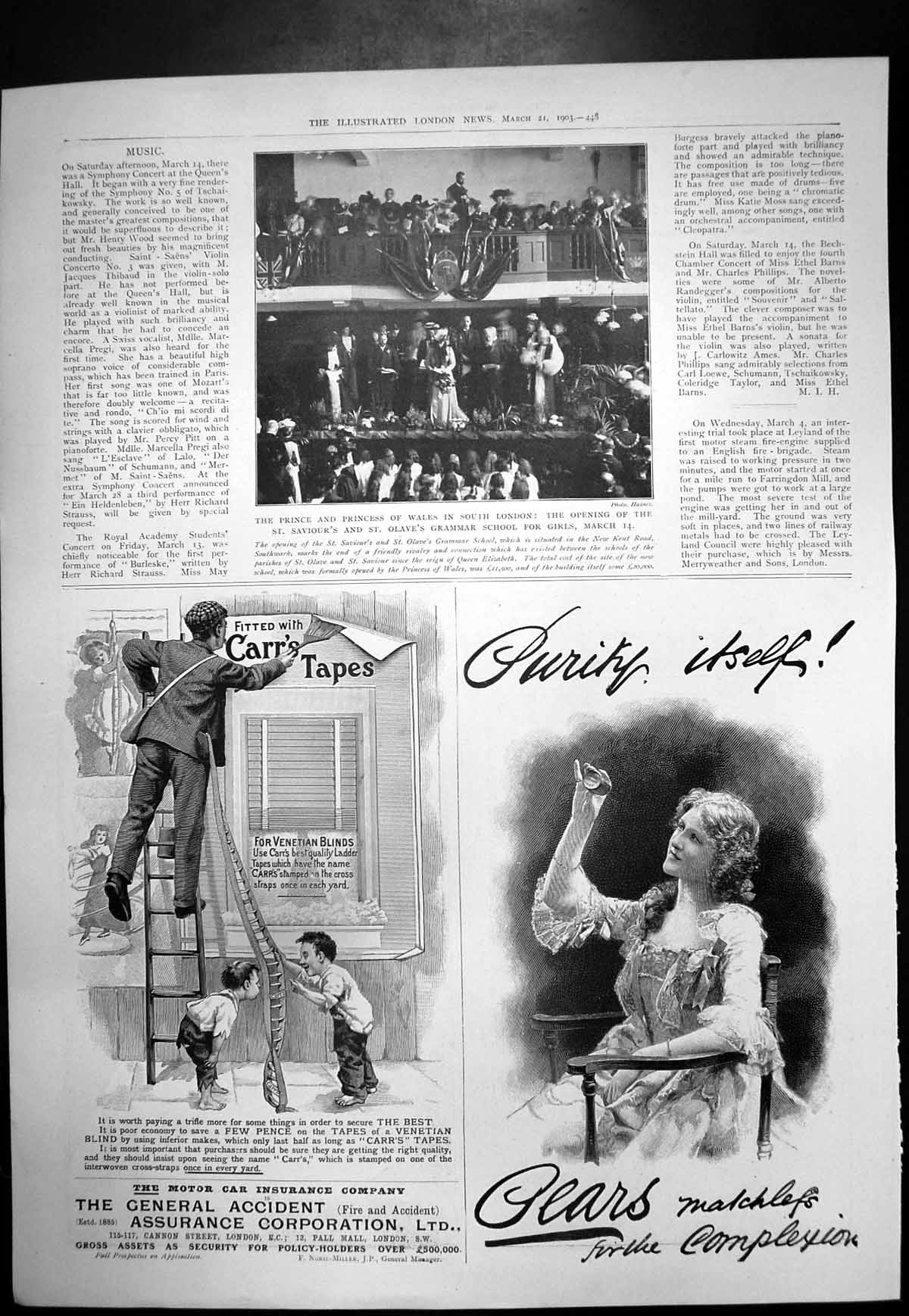 Old Antique Print Opening Grammar School Girls St Olaves Carrs Tapes 1903 20th