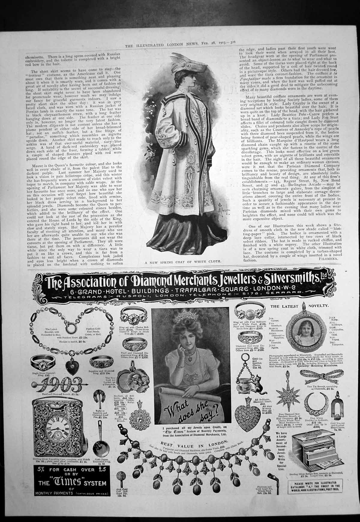 Antique Old Print Spring Coat White Cloth Diamond Merchants Jewellers 1903 20th