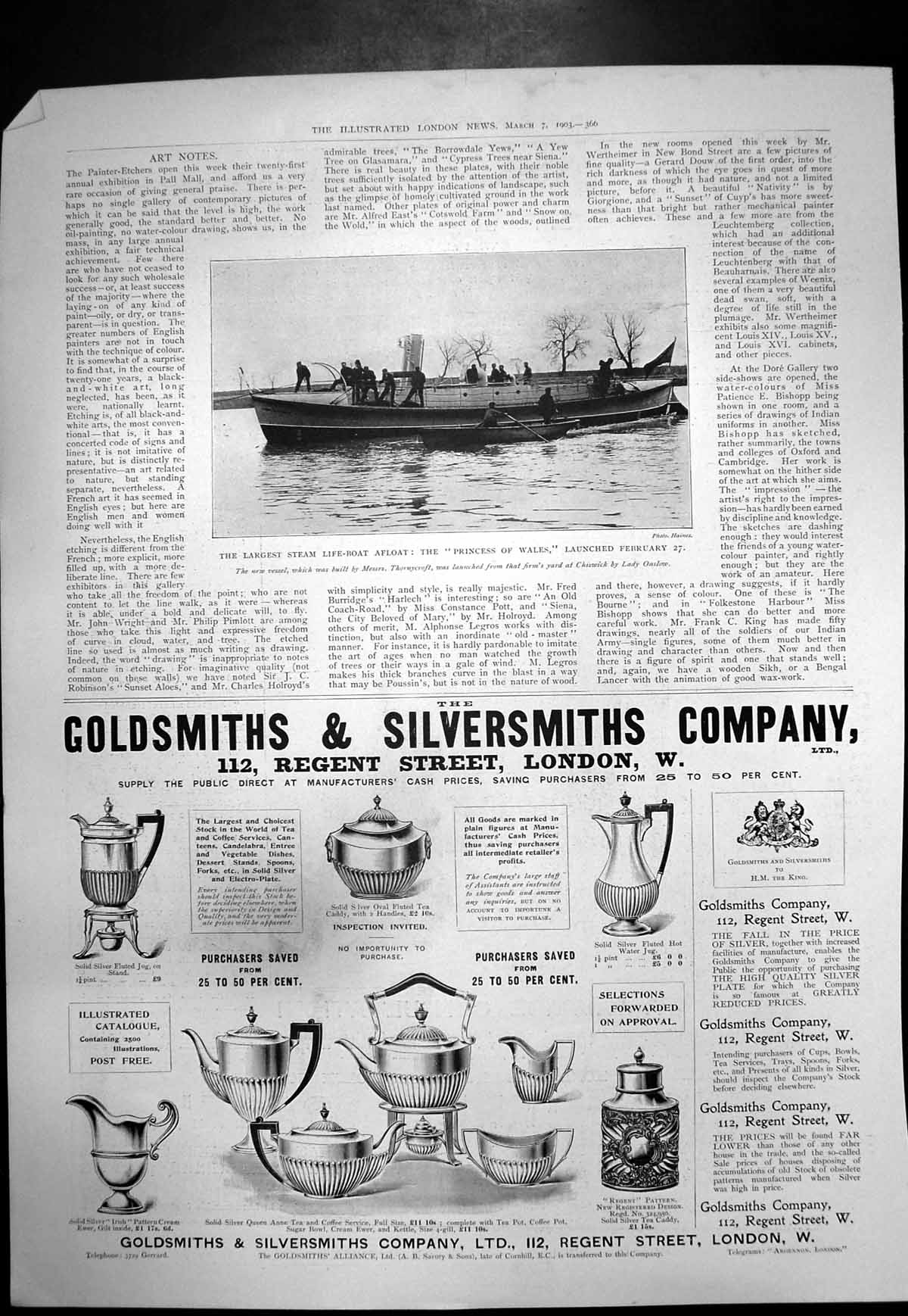Old Antique Print Largest Steam Lifeboat Princess Wales GSiversmiths 1903 20th
