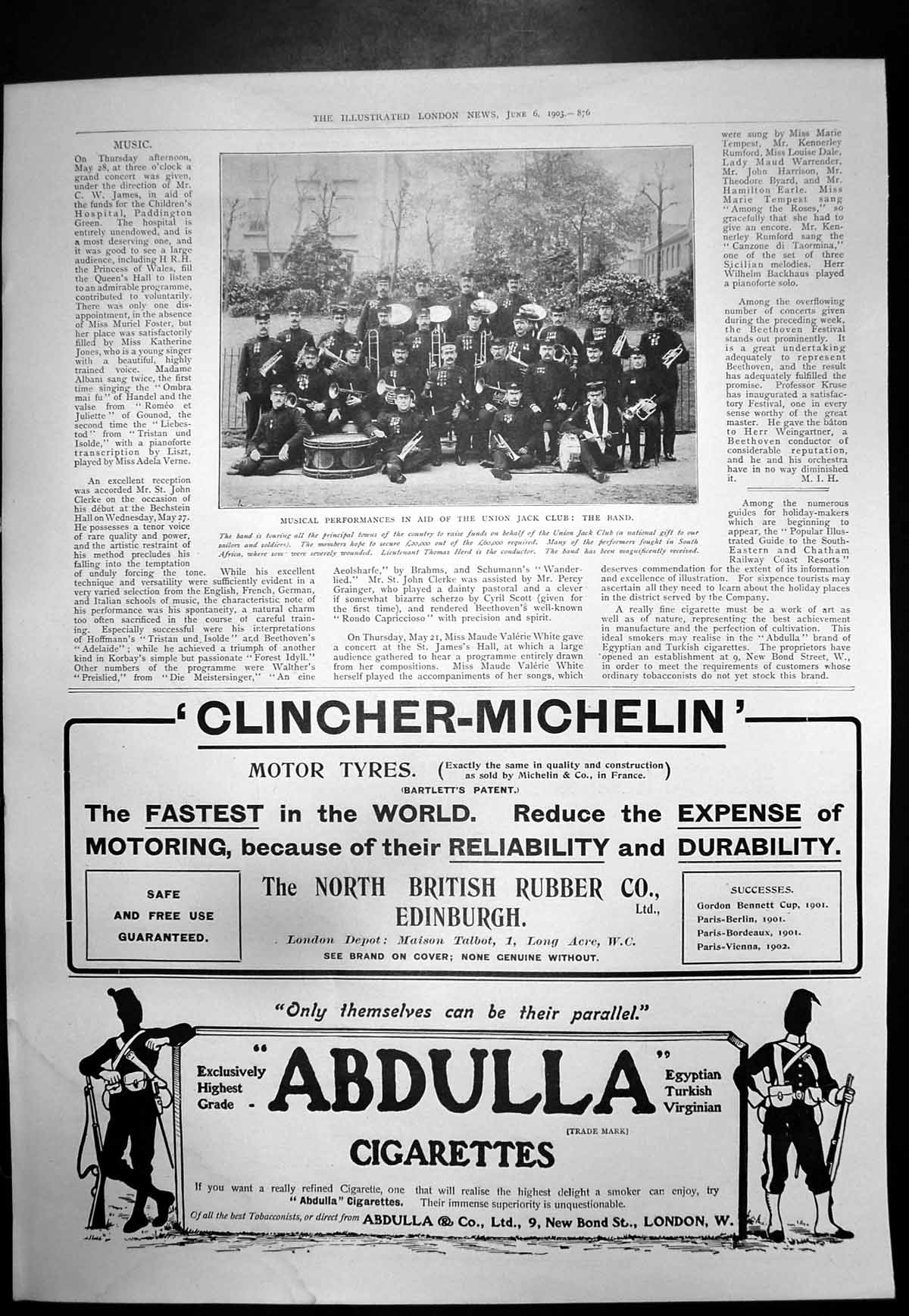 Antique Print Music Performance Band Union Jack Club Abdulla Cigarettes1903