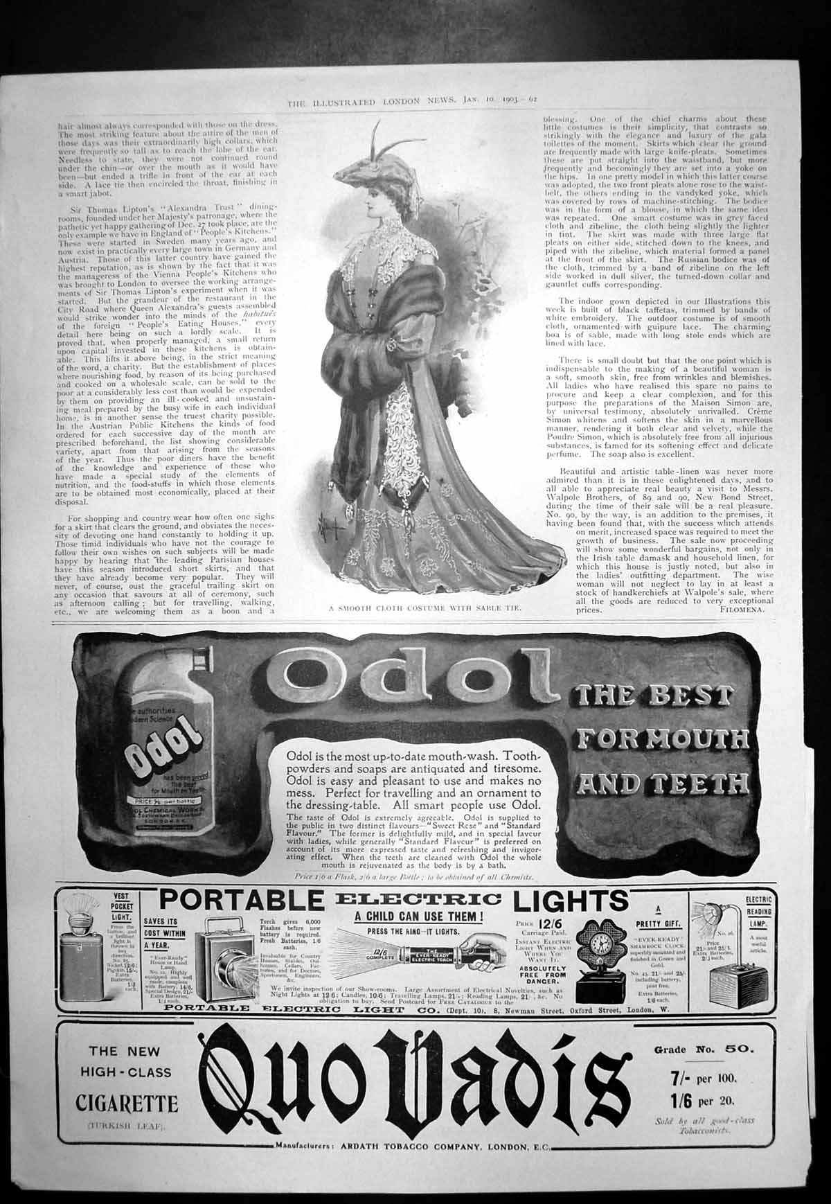 Antique Print Cloth Costume Sable Tie Odol Mouth Teeth Portable Lights 1903