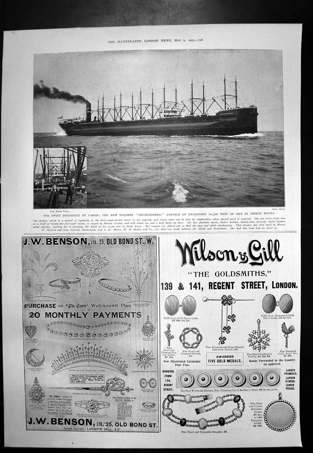 Antique Old Print Swift Discharge Cargo Grangesberg Wilson Gill Gsmiths 1903