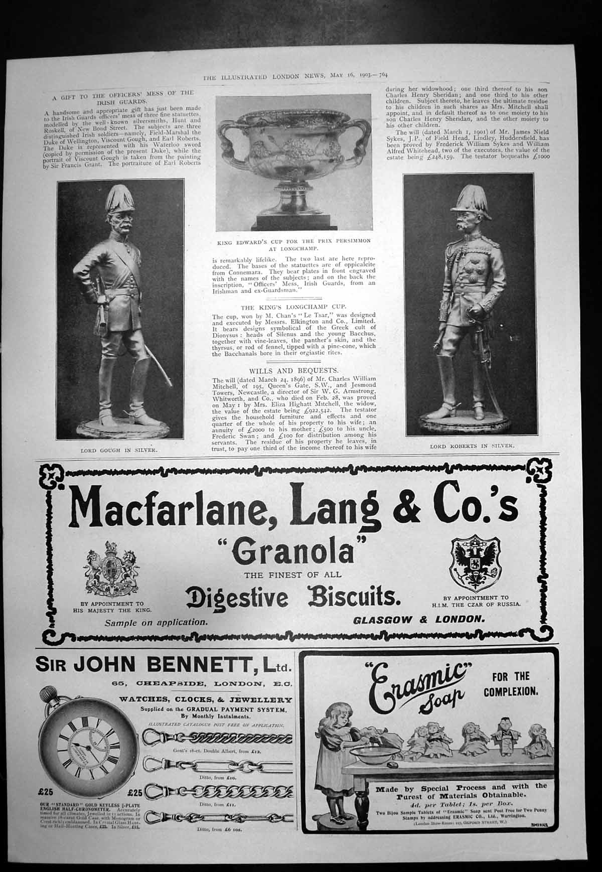 Antique Old Print Lord Gouch Lord Roberts Silver Erasmic Soap Complexion 1903