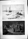 Old Antique Print Medway Chatham Dockyard Skating Night Serpentine 1895 19th