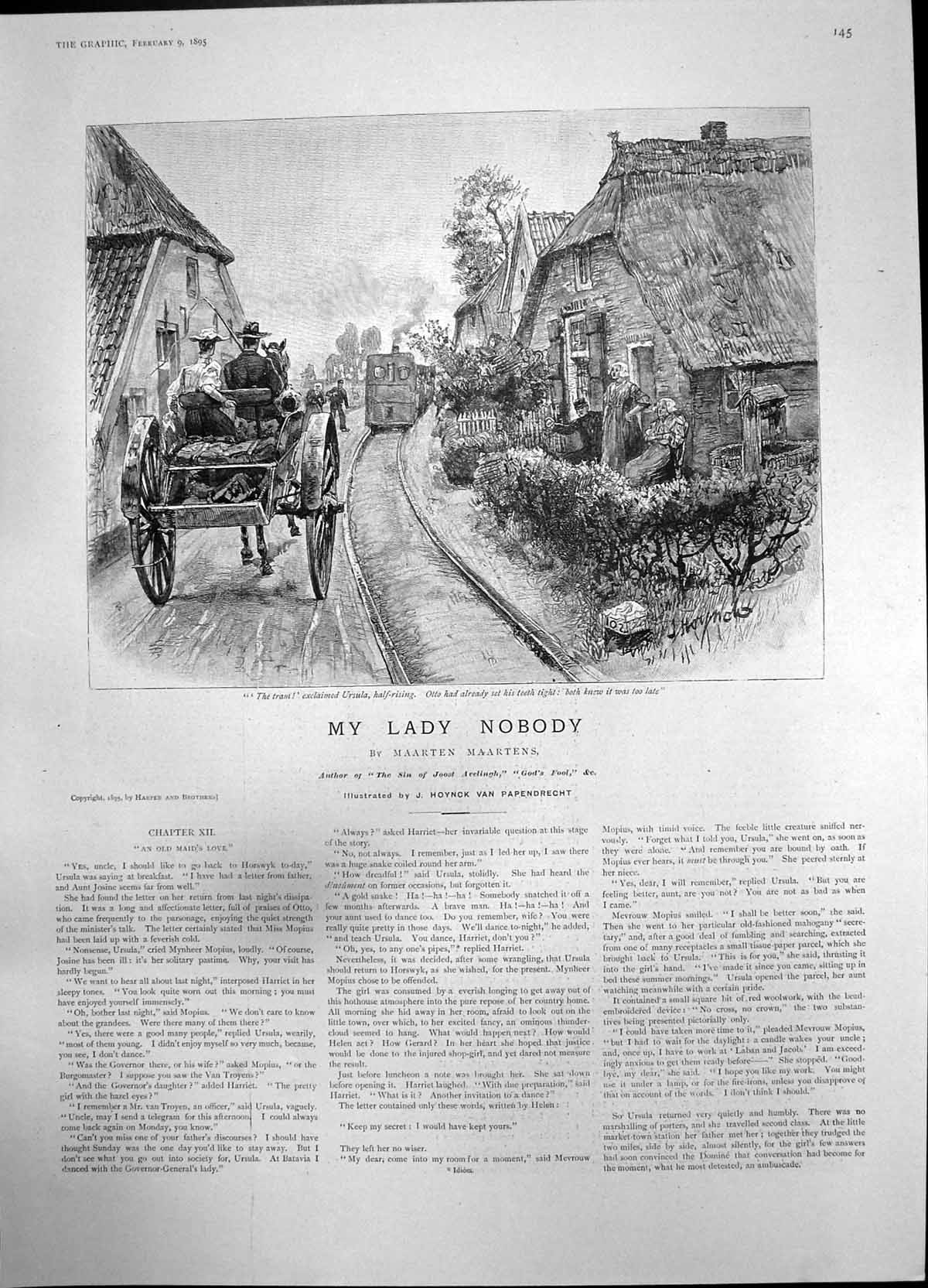 Original Old Antique Print Lady Nobody Maarteen Maartens Tram Ursula Otto 1895
