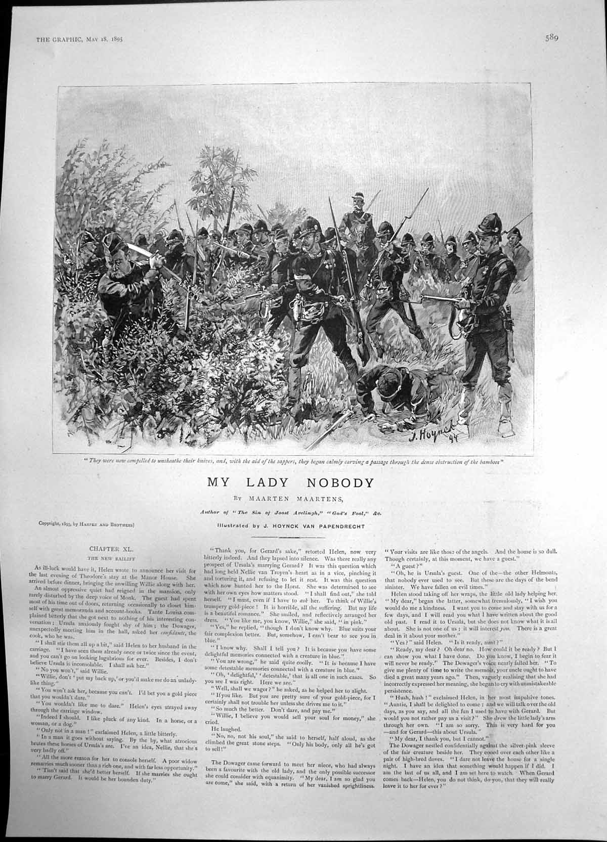 Antique Old Print My Lady Nobody Unsheathe Knives Carve Passage Bamboos 1895