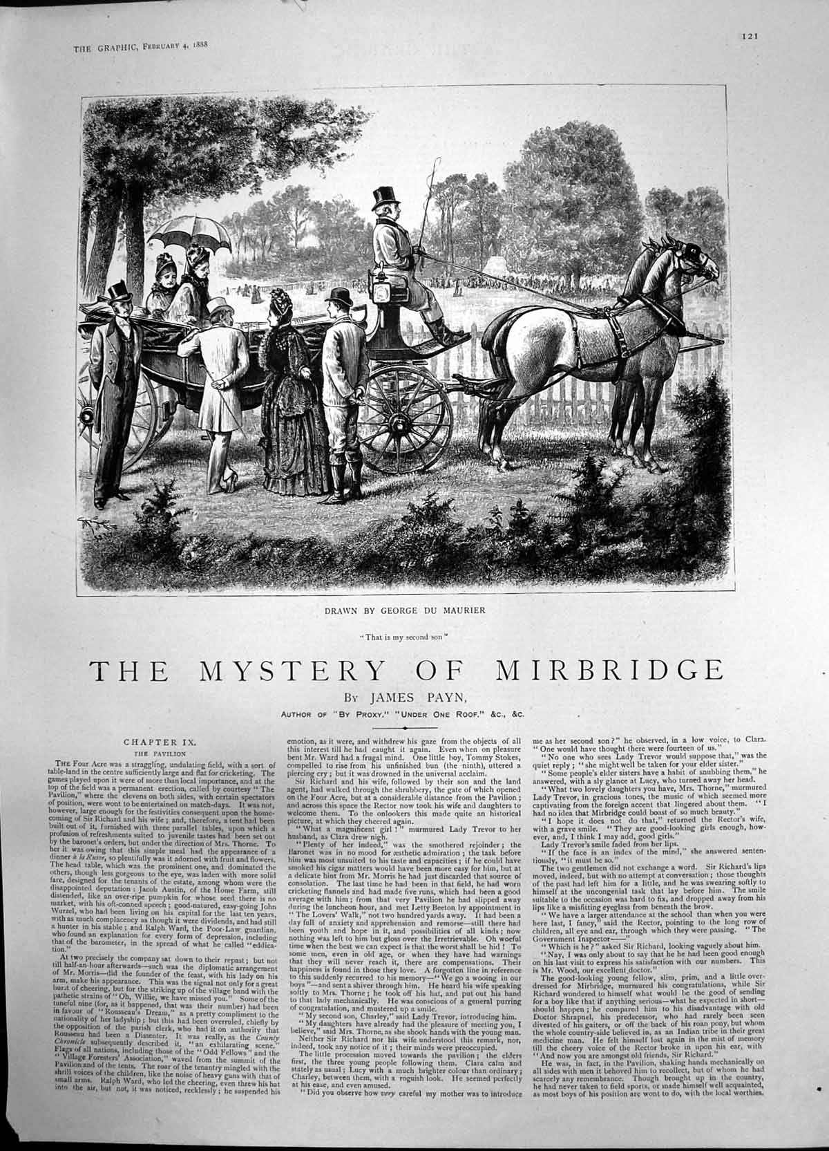 Antique Old Print Mystery Mirbridge Lady Introducing Son Ladies Carriage 1888