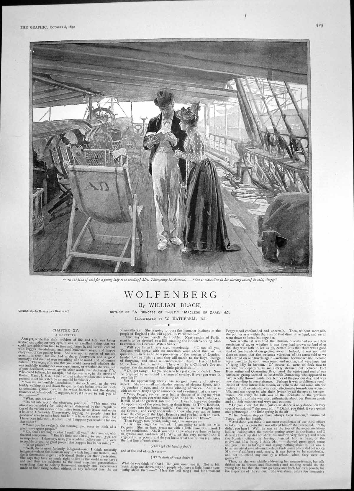 Antique Old Print Wolfenberg Mrs Threepenny-Bit Gent Studying Ladys Book 1892