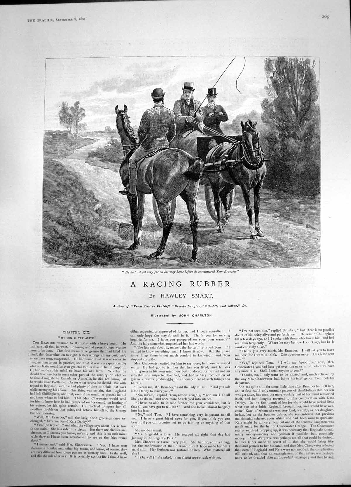Original Old Antique Print Racing Rubber Rider Way Home Meets Tom Bramber 1894