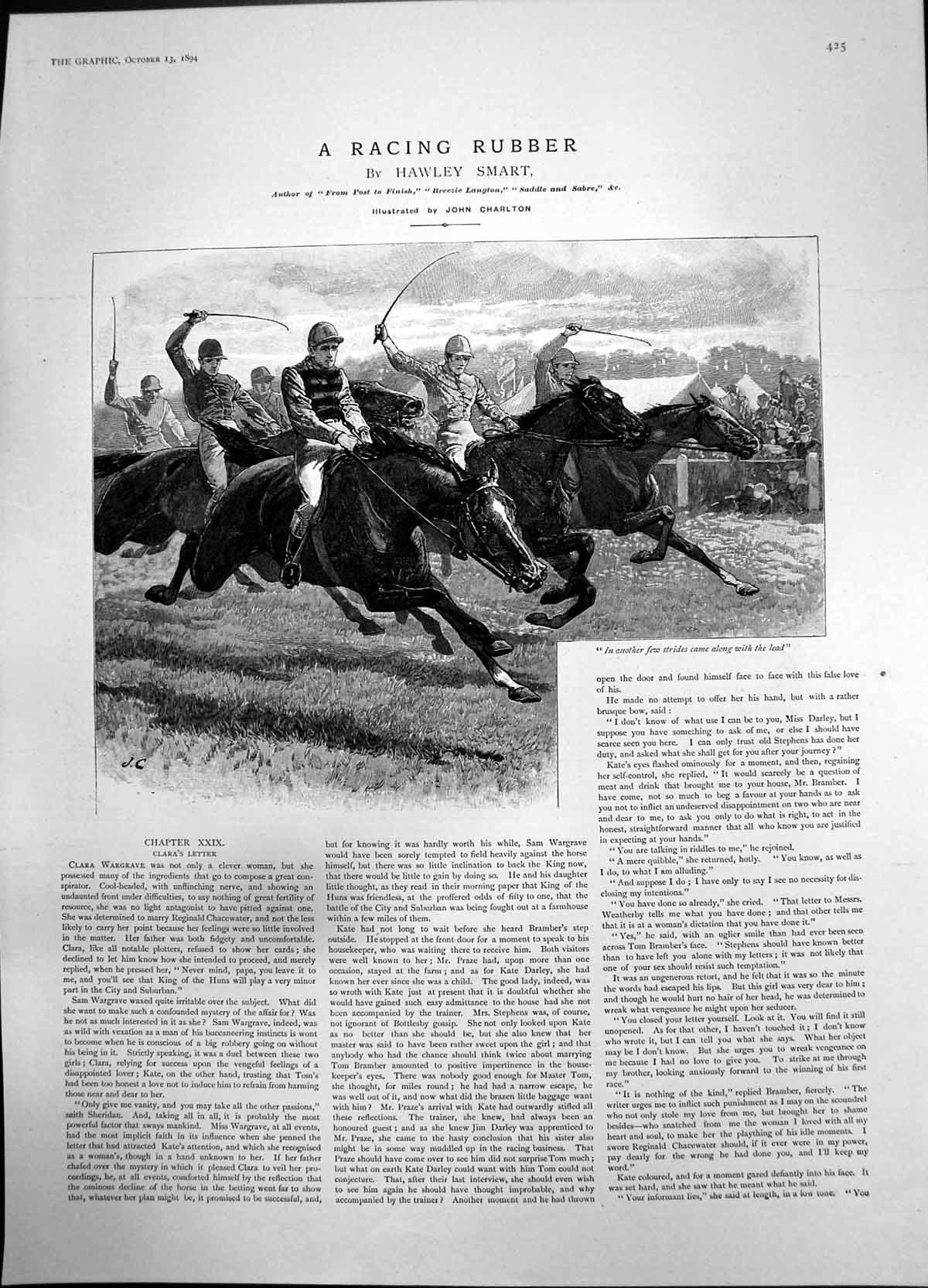 Old Antique Print Racing Rubber Riders Racing Horses Trying For Lead 1894 19th