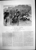 Antique Print Racing Rubber Reginald Dashes Help Lady Skates Fall Ice 1894 19th