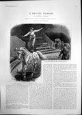 Antique Old Print Racing Rubber Girl Learning Stand Bare Backed Steed 1894 19th