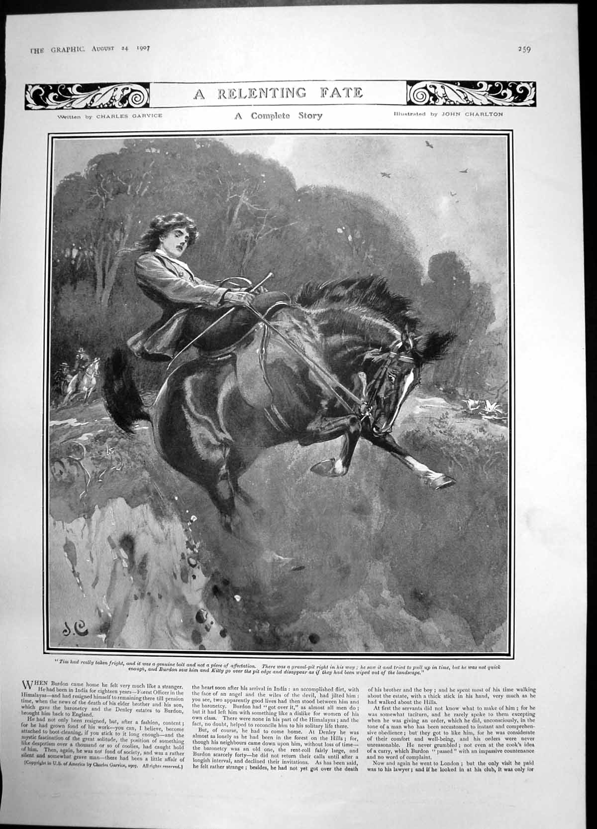 Antique Print Relenting Fate Burdon Saw Kitty Horse Disappear Pit Edge1907 20th