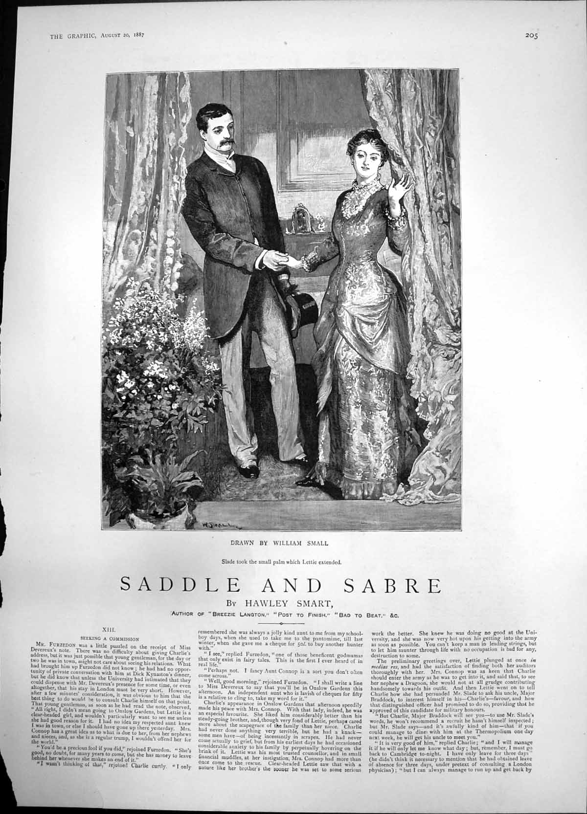 Original Old Antique Print Saddle Sabre Slade Hing Letties Hand 1887 Victorian