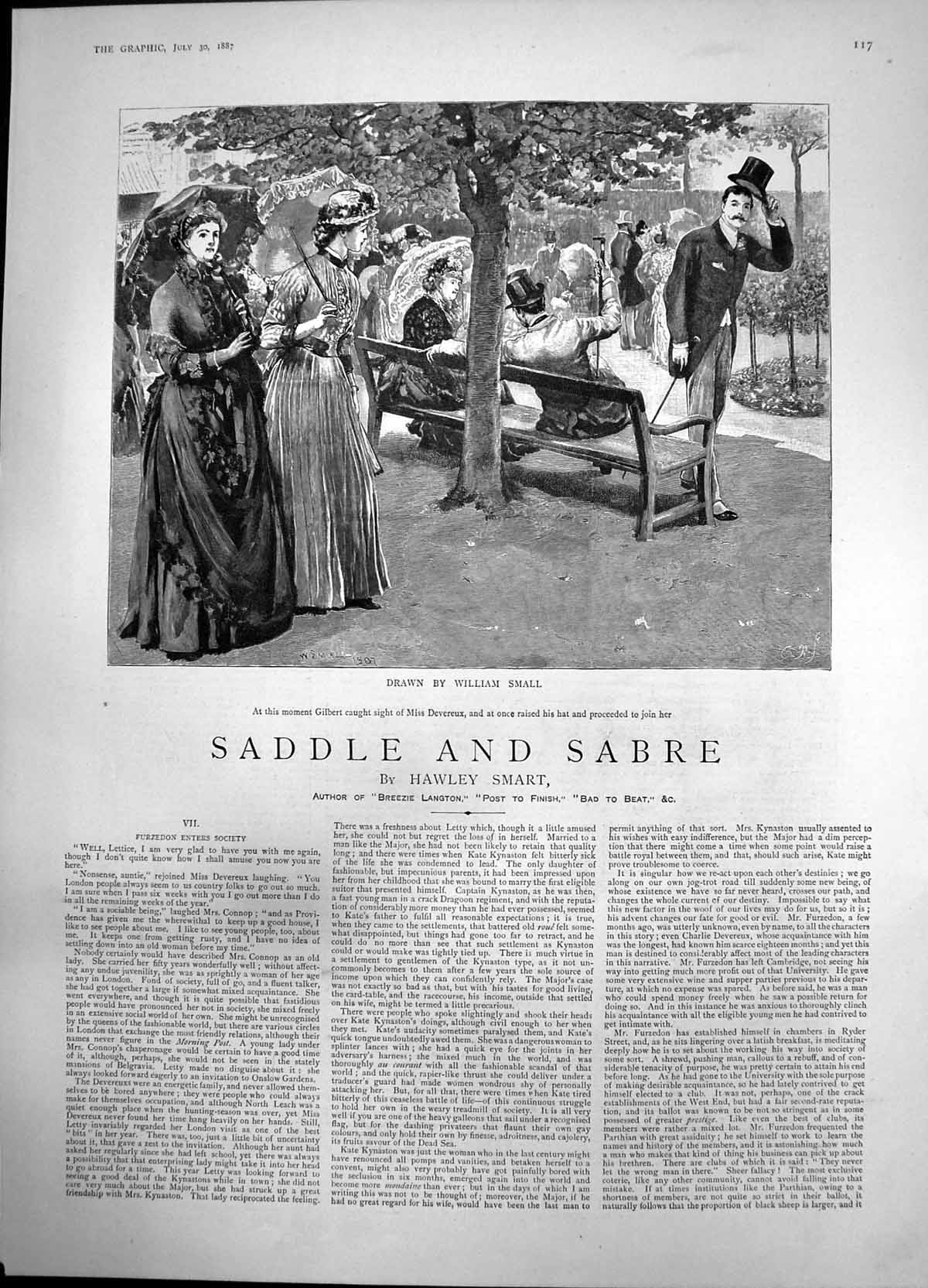 Old Print Saddle Sabre Gilbert Saw Miss Devereux Raised Hat Join Her 1887 19th
