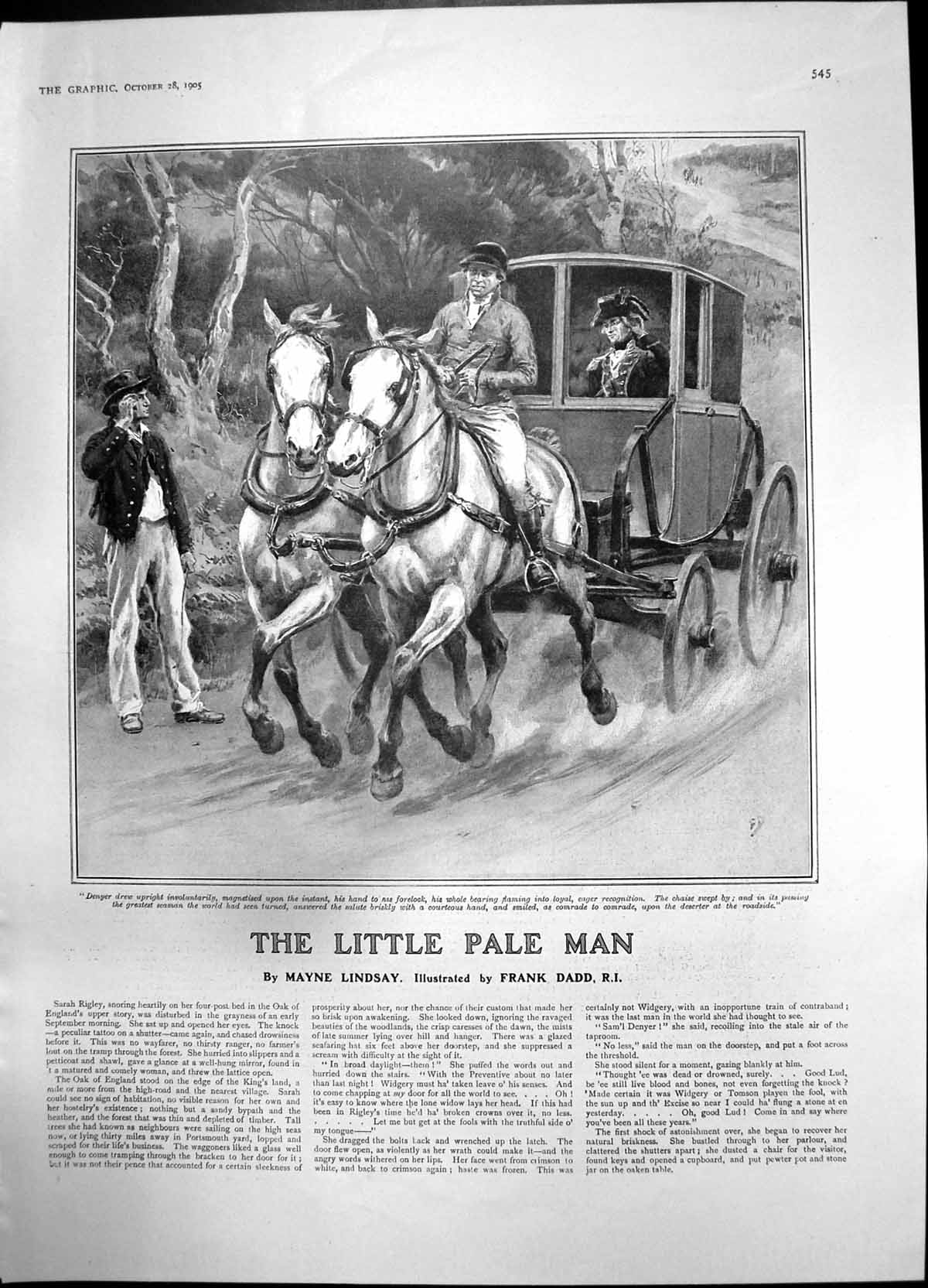 Antique Old Print Little Pale Man Denyer Waves Great Seaman Horse Chaise 1905
