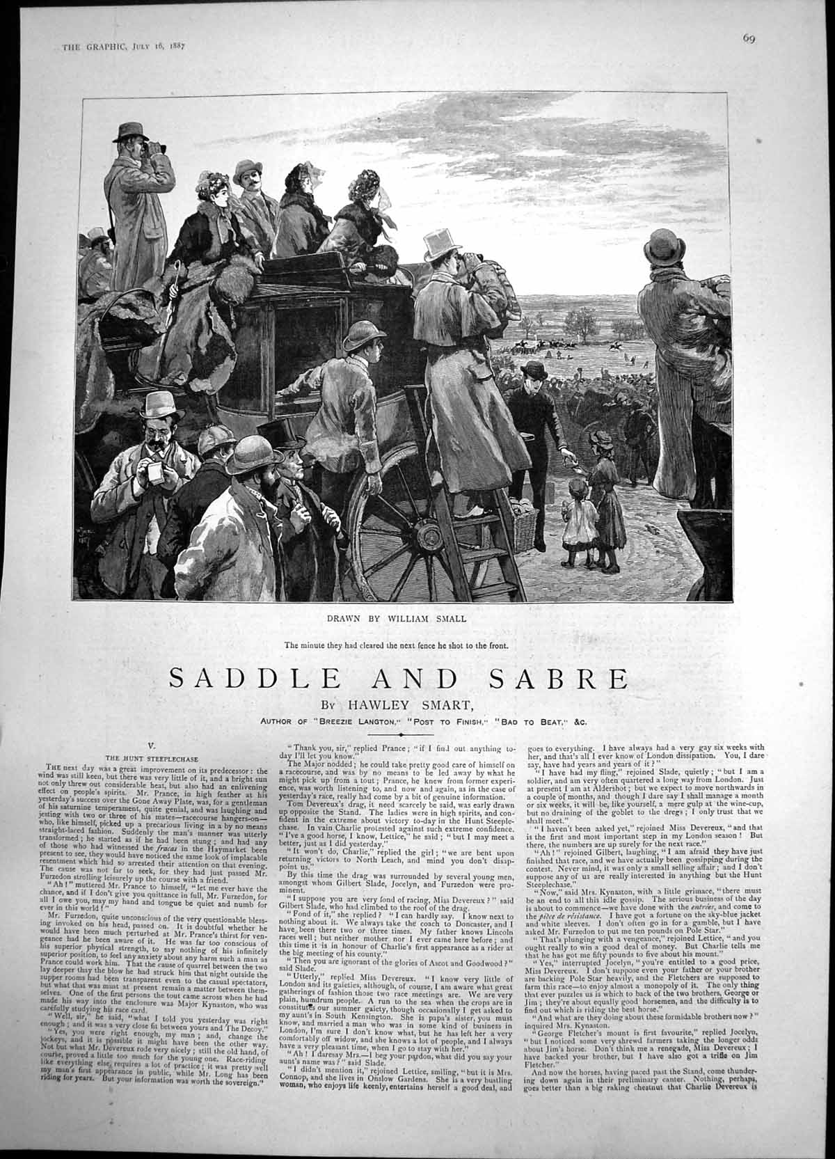 Old Antique Print Saddle Sabre Spectators Horse Races Watch Leader 1887 19th