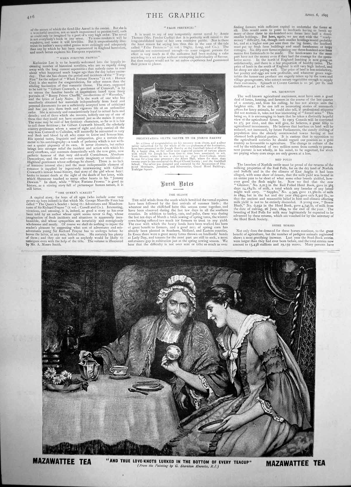 Old Antique Print Presentation Salver Joseph Barnby Mazawattee Tea 1895 19th