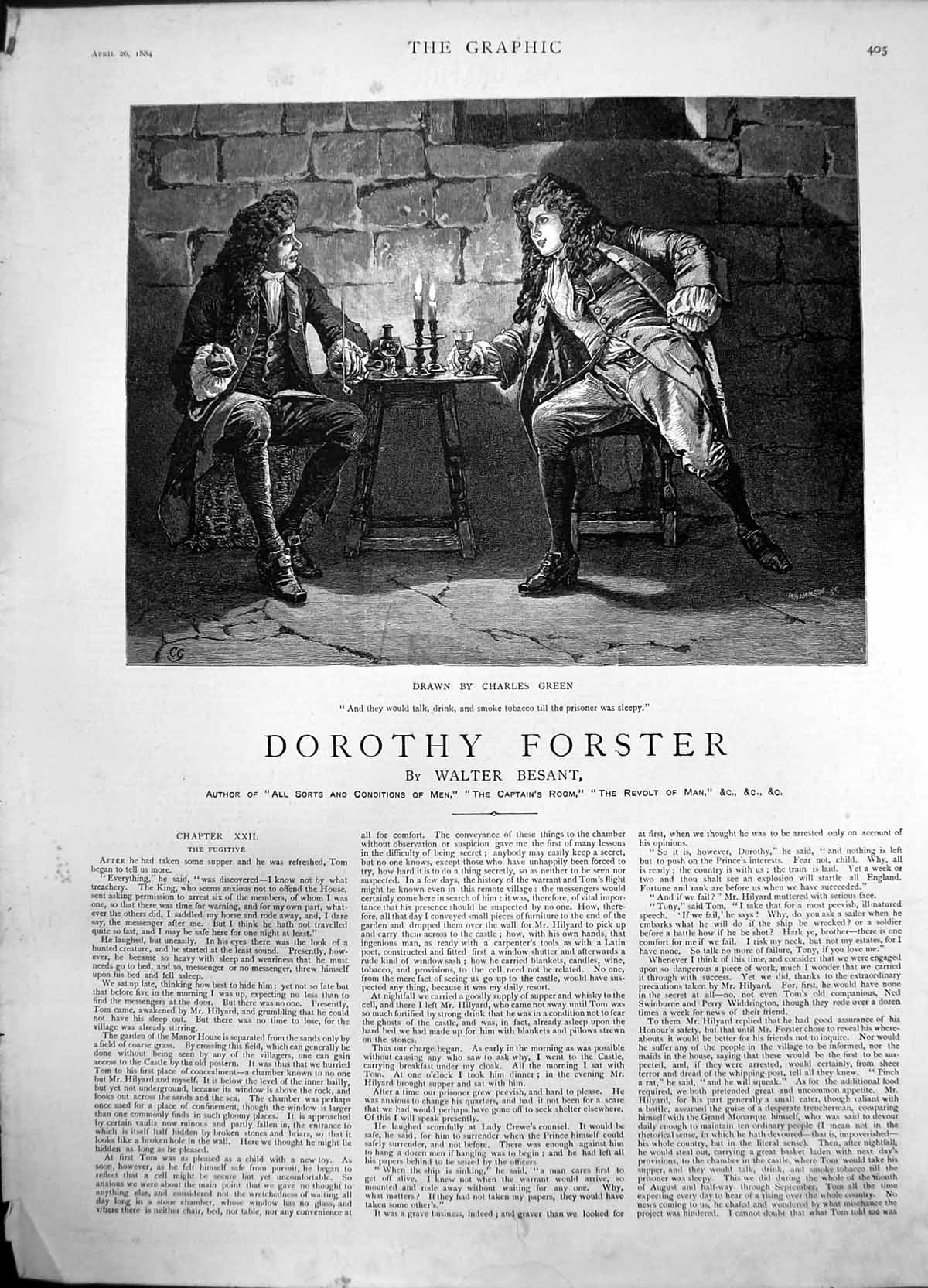 Antique Print Dorothy Forster Talk Drink Smoke Tobacco Prisoner Sleepy 1884