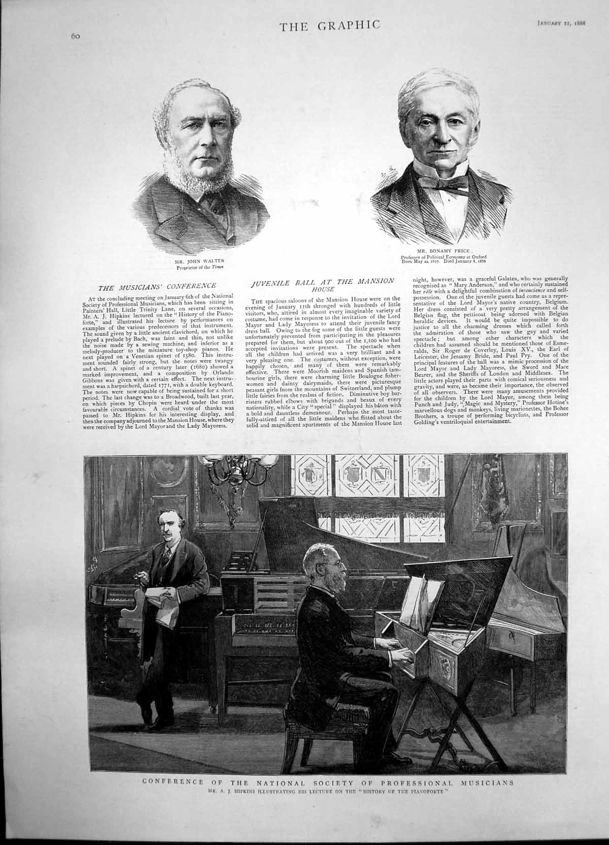 Old Antique Print Conference National Society Professional Musicians 1888 19th