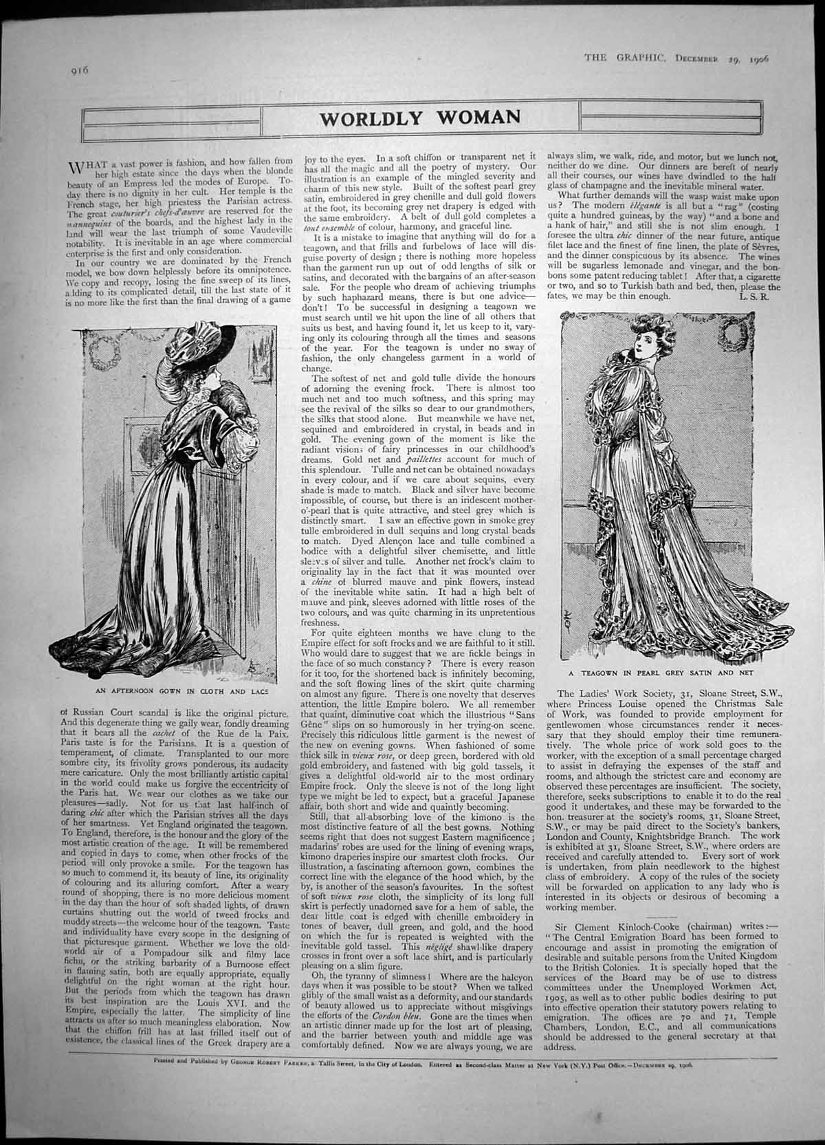 Antique Old Print Worldly Women Afternoon Gown Cloth Lace Teagown Satin 1906
