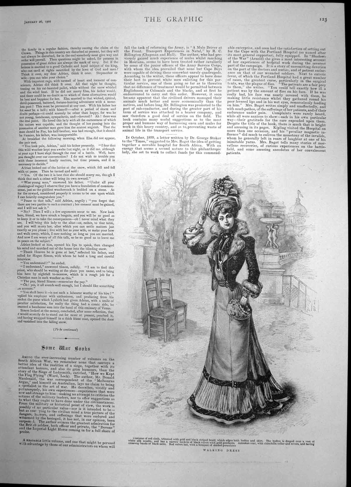 Antique Old Print Walking Dress Bodice Silk Muslin Necktie Velvet GBraid 1901