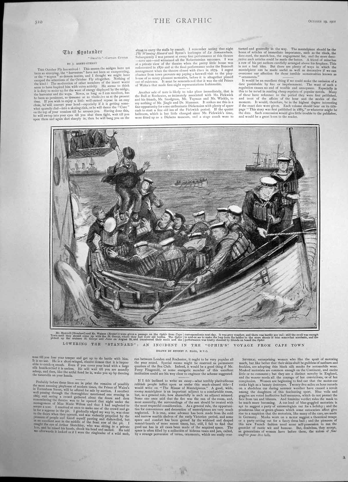 Old Antique Print Lowering Standard Incident Ophirs Voyage Cape Town 1901 20th