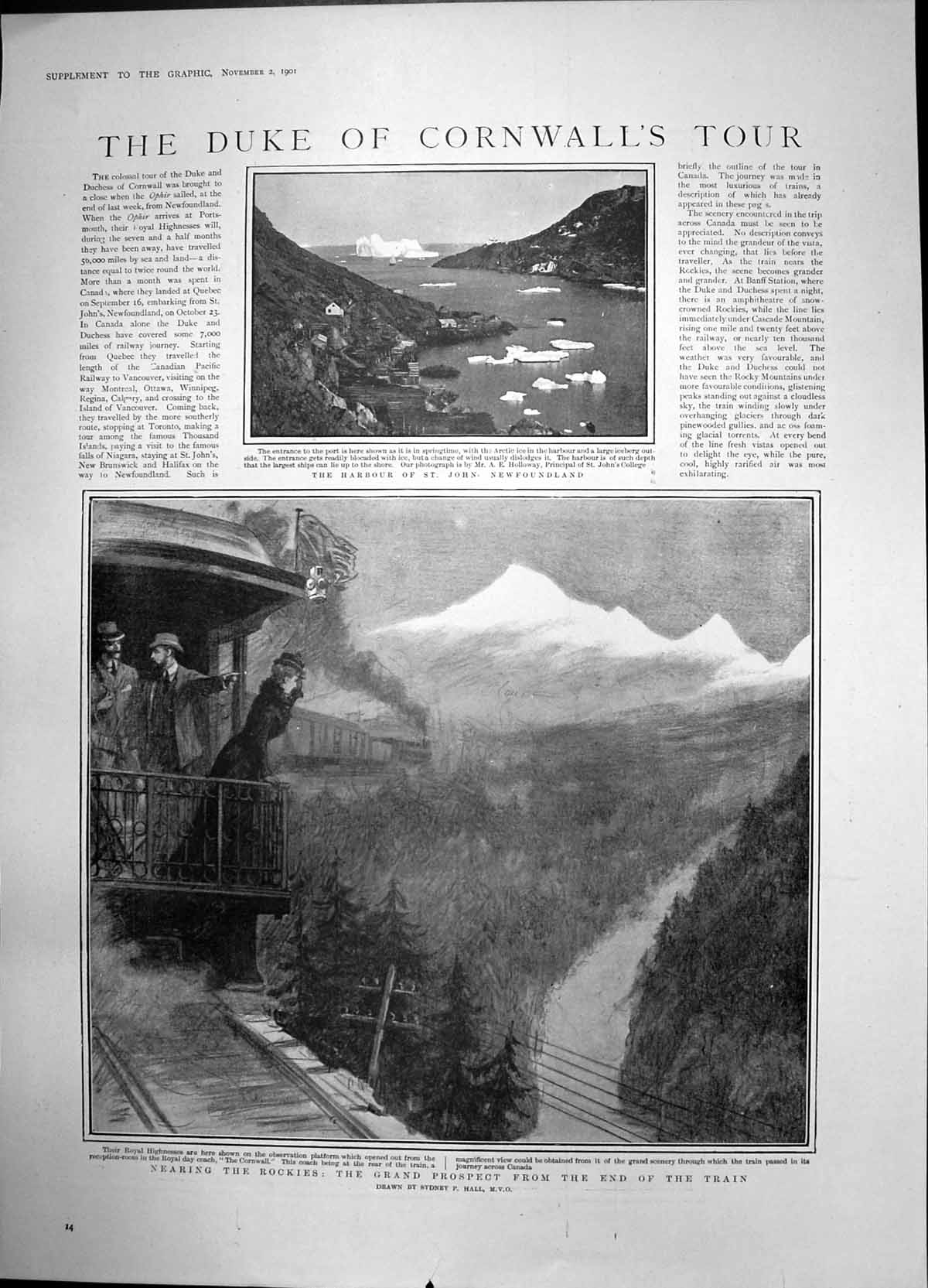 Antique Old Print Duke Cornwall Tour St John Newfoundland Rockies Train 1901
