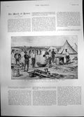 Old Antique Print On March Ping Yang Kitchen Camp Tents Fire Pails 1894 19th