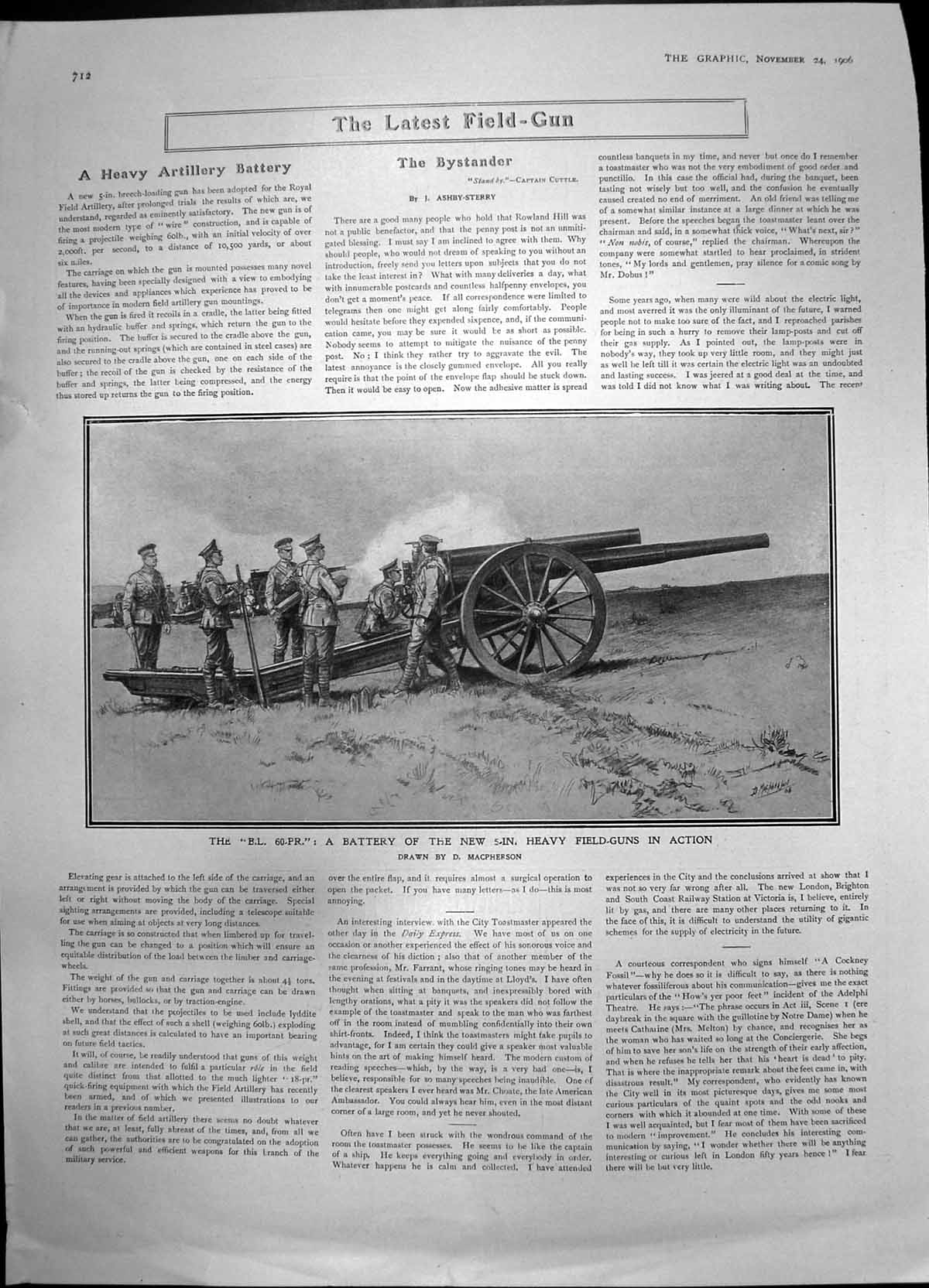 Antique Old Print Bl 60 Pr Battery New 5In Heavy Field Guns In Action 1906