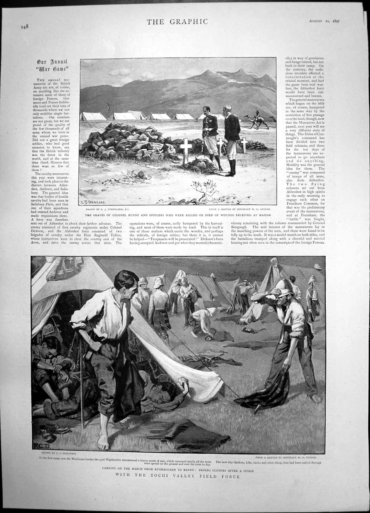 Antique Old Print Graves Col Bunny Maizer Tochi Valley Field Force March 1897