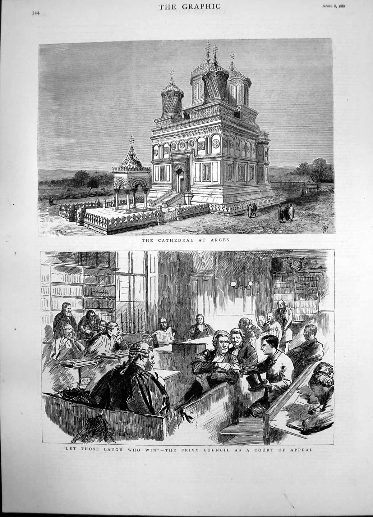 Antique Print Cathedral Arges Laugh Who Win Privy Council Court Appeal1882 19th