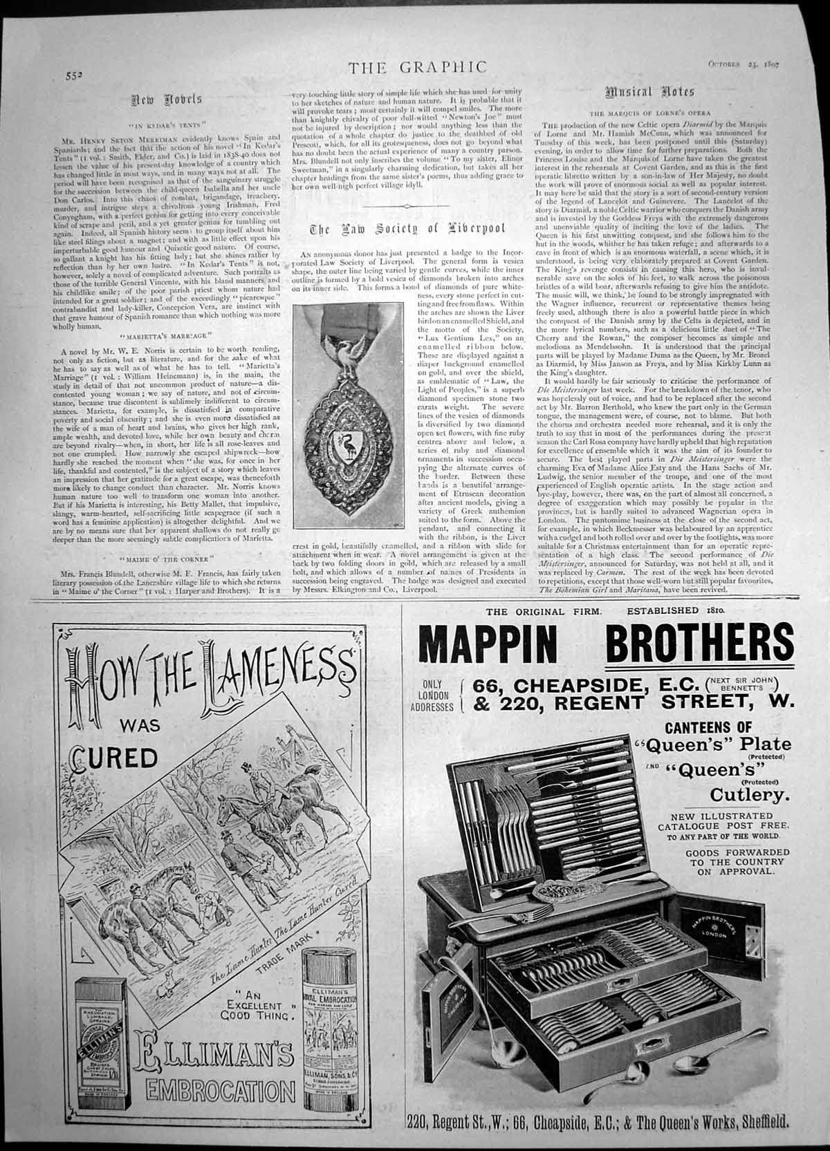 Old Print Badge Law Society Liverpool Ellimans Embrocation Lameness 1897 19th