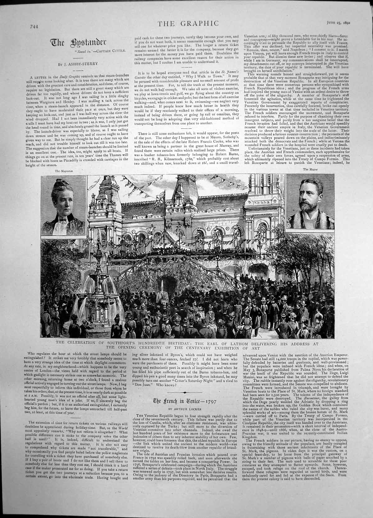 Antique Old Print Southports 100Th Birthday Earl Lathom Opening Ceremony 1892