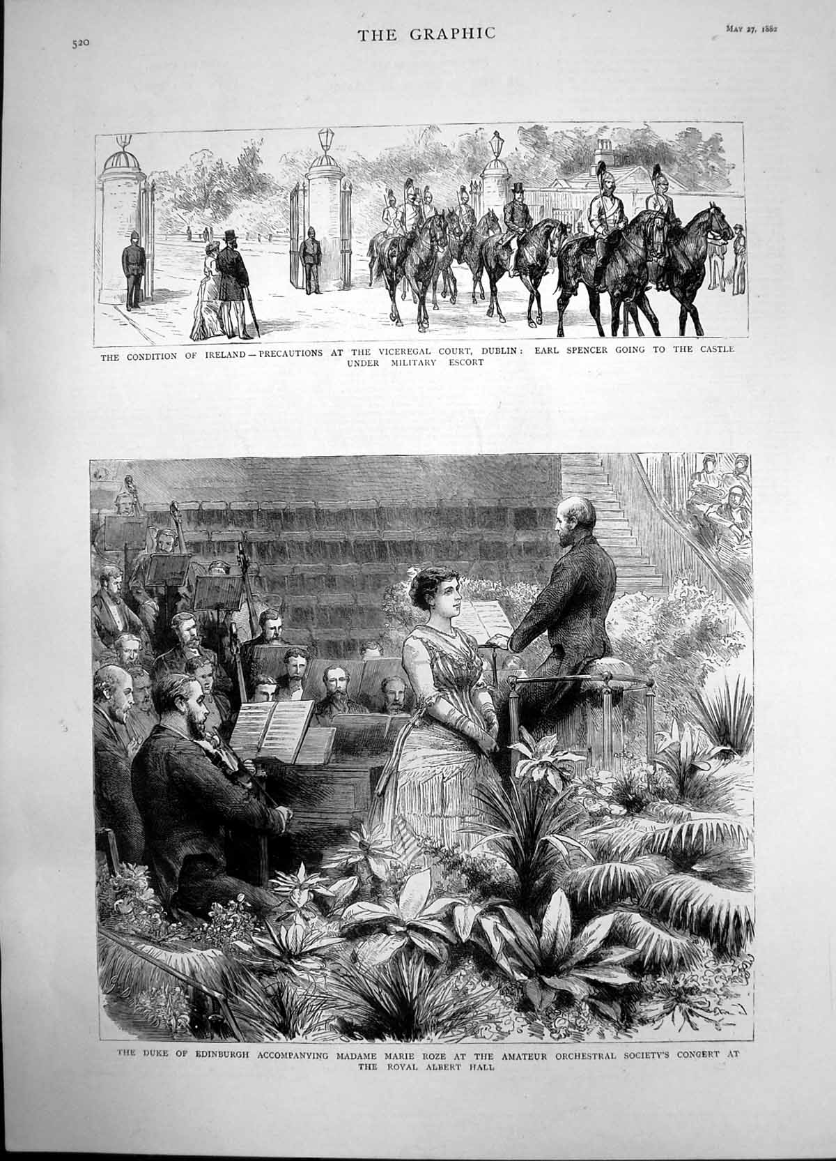 Antique Print Viceregal Court Dublin Marie Roze Duke Edinburgh Concert 1882