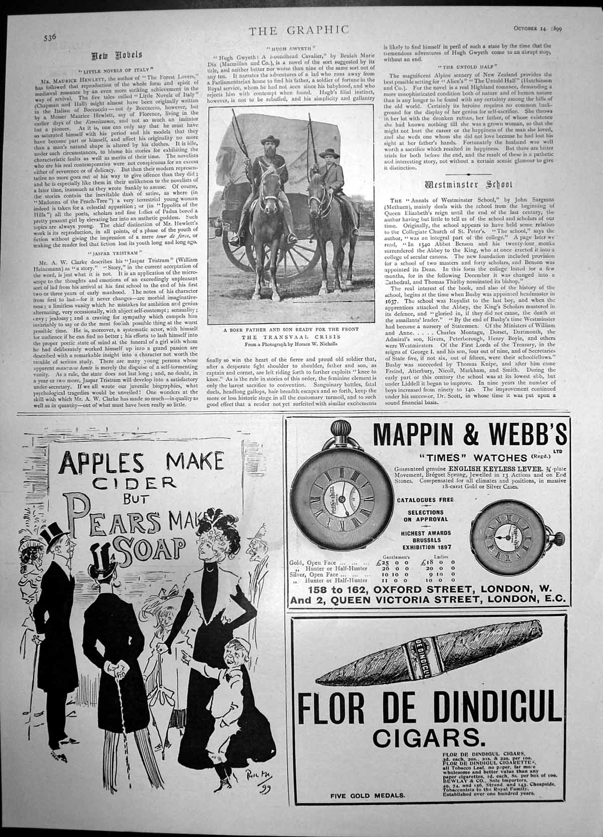 Antique Old Print Boer Father Son Ready Front Flor De Dindigul Cigars 1899 19th